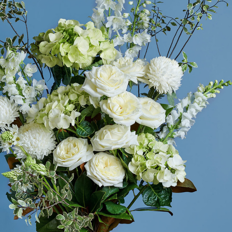 Classic Whites, Creams and Green Bouquet Close